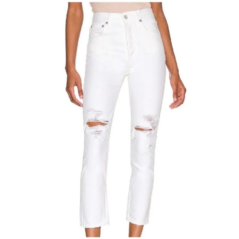 AGOLDE High Rise Straight Riley Crop White Jeans Size 30 Adriano Goldschmied